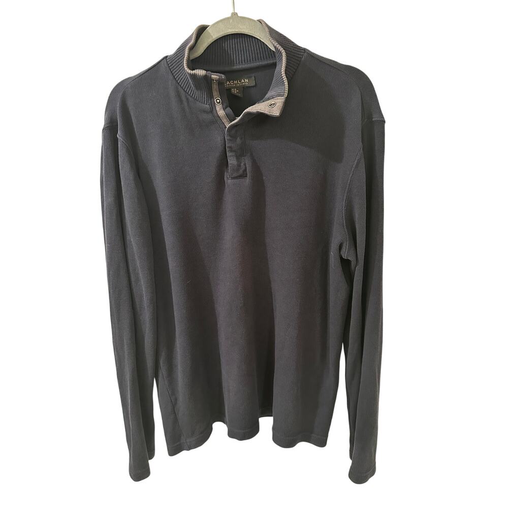Lachlan Men's 3/4 Button Front Cotton Pullover LS Sweater Navy Gray, M